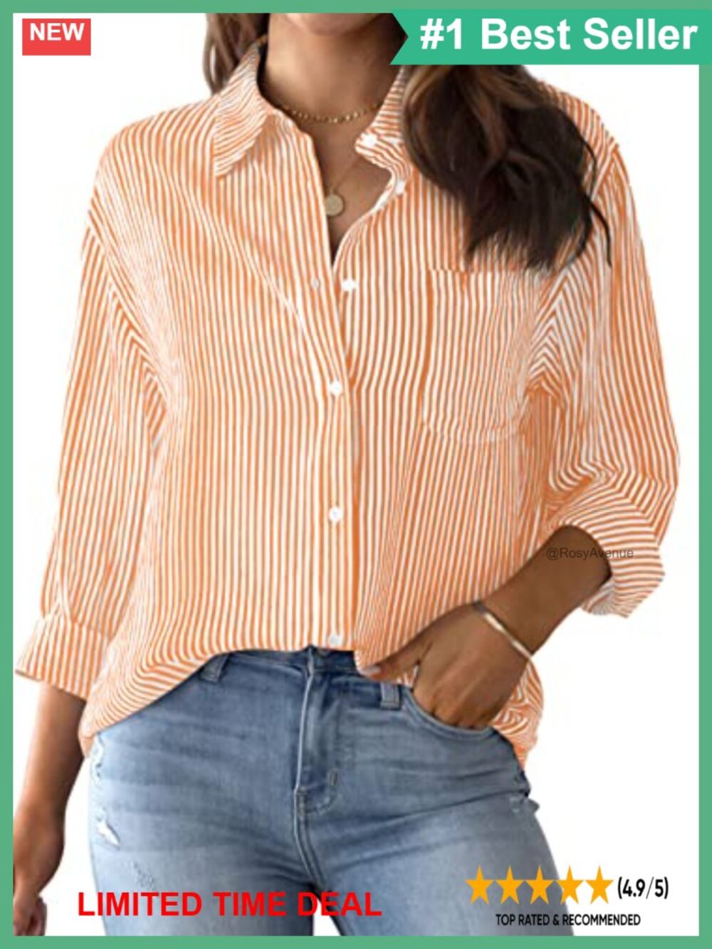 Striped Button Down Shirt Long Sleeve Collared Office Work Blouse